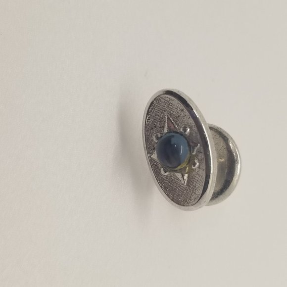 Vintage Silver with blue rhinestone Tie Tack - Picture 2 of 2